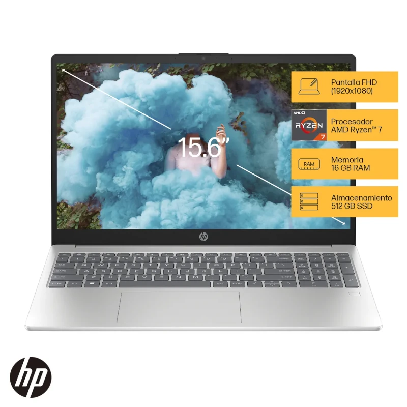 HP 15-fc0013la, Laptop 15.6″, AMD Ryzen 7 7730U, 16GB Ram, 512GB SSD, W11 Home, Teclado español, Silver